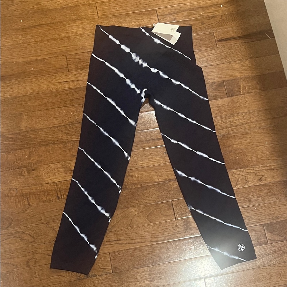 Tory Sport Navy and White Striped Leggings